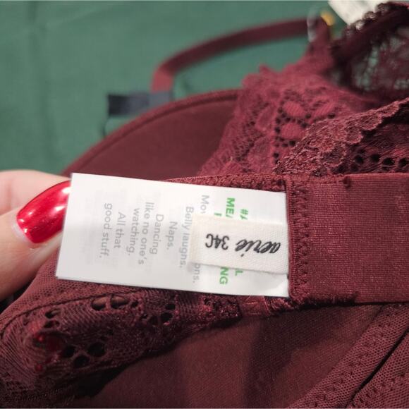 NWT Aerie Real Power Wireless PushUp Paisley Lace Bra Royal Berry - Picture 11 of 12